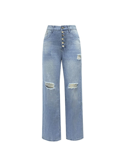 1 Pack Women's 4-Season Fashion Loose Washed Straight-Leg Jeans - Comfortable Stretchy All-Season Regular Fit, Stylish Casual Outfit, Ideal for Daily Wear, Shopping, Dates & Travel - Sizes S/ M/ L/ XL/ XXL