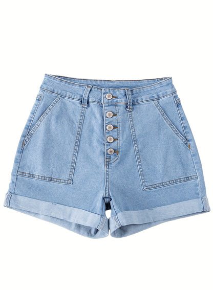 Women's White Denim High-Waist Slim-Fit Shorts - product view 12