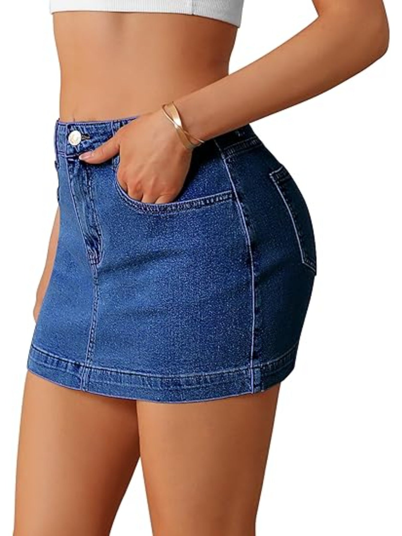 Women'S Stretchy Denim Skort High Waisted Slim Fit Mini Skirt with Pockets - Casual Summer Jean Skirt (Comfort & Style)