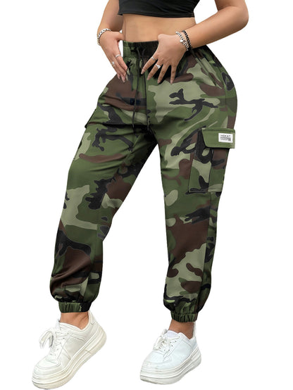 Women'S Lightweight Quick-Dry Camo Cargo Pants - Tapered Leg Elastic Drawstring Waistband Breathable Tactical Pants