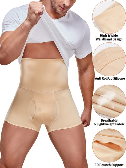 Men' High Waist Tummy Control Shorts - Seamless Slimming Underwear with Belly Girdle, Tight-Fit Boxer Briefs Suitable for Gym, Postpartum & Casual Attire, Non- Body Shaper Shorts