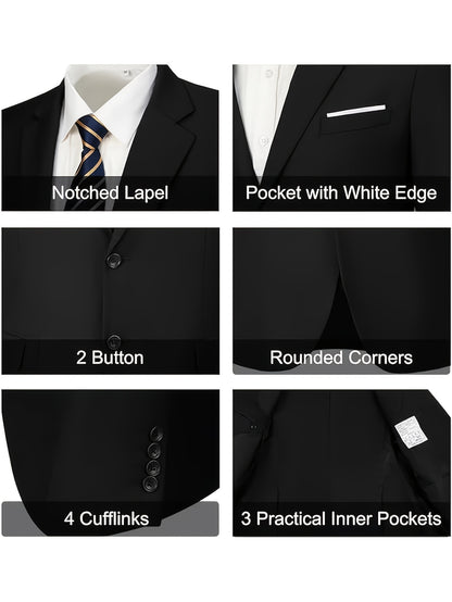 Men's Suits for Men, Trajes Para Hombres Elegantes - Solid Color Serge Blazer Pants Set, Slim Fit Modern Men's 2pcs Suit for Business, Formal & Graduation Events