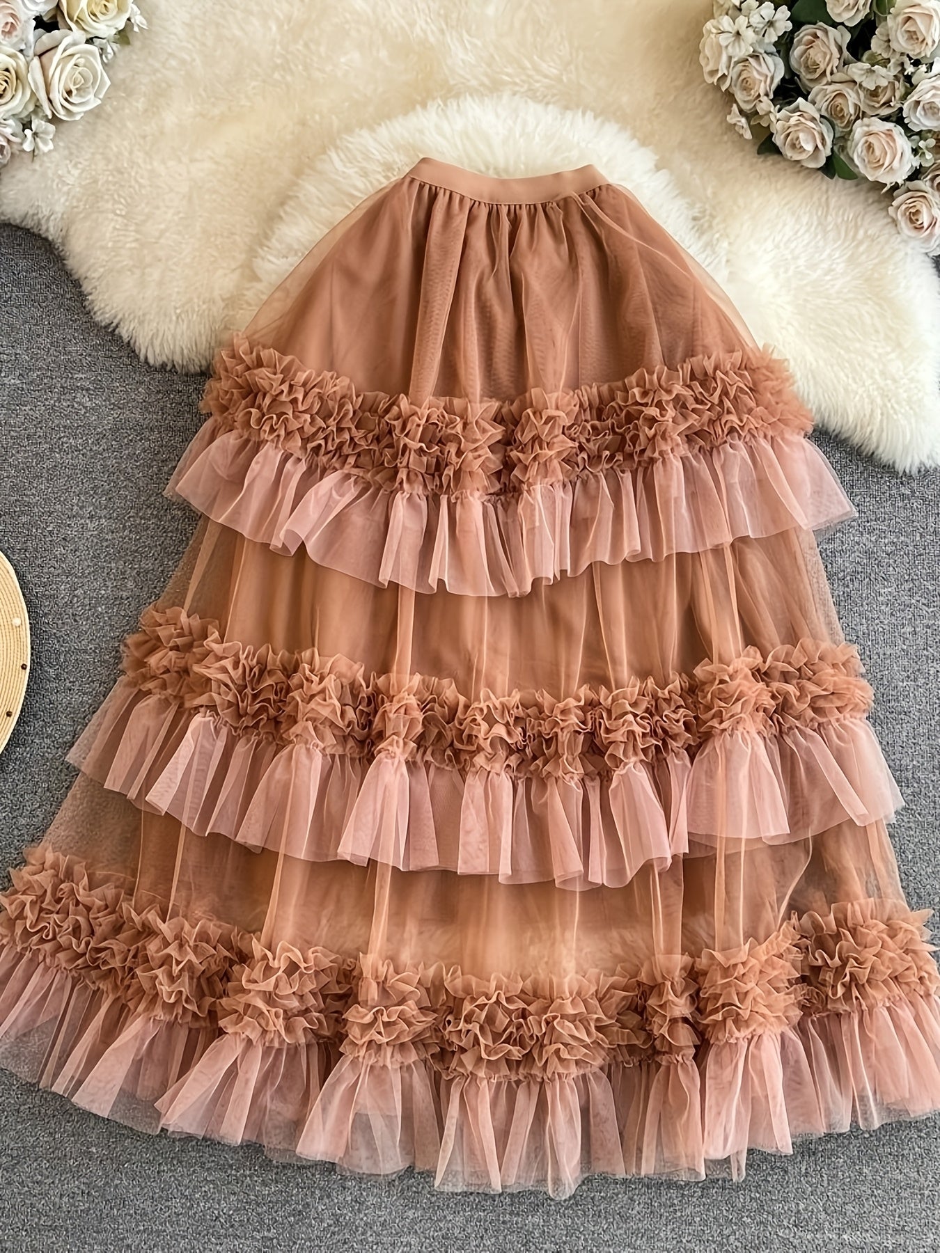 Women'S Tulle Tutu Skirt High-Low Flowy A-Line Ballet Skirt With Elastic Waist, Layered Mesh Fluffy Long Skirt For Beach Party Streetwear Wedding Cake Winter Fashion Outfits