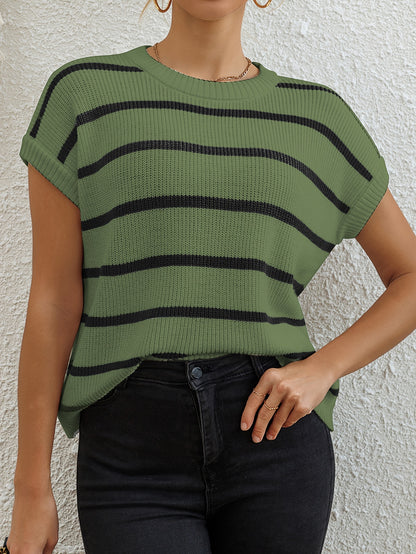 Women's Elegant Pullover Sweater - Black & White Horizontal Stripe Top, All-Season Loose Fit Shirt for Casual, Formal, Party Outfits - Easy-Care Everyday Chic Women's Clothing, Casual Wear, Classic Stripes, Quality Stitching, Stylish Blouse, Casual Dresse