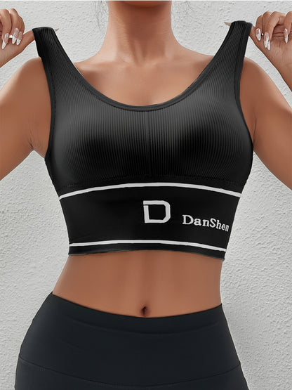 1pc EssElegance Plus-Size Push-Up High-Impact Wireless Sports Bra - Cross-Back Seamless Design with Removable Pads, Breathable Compression for Yoga, Running & Training