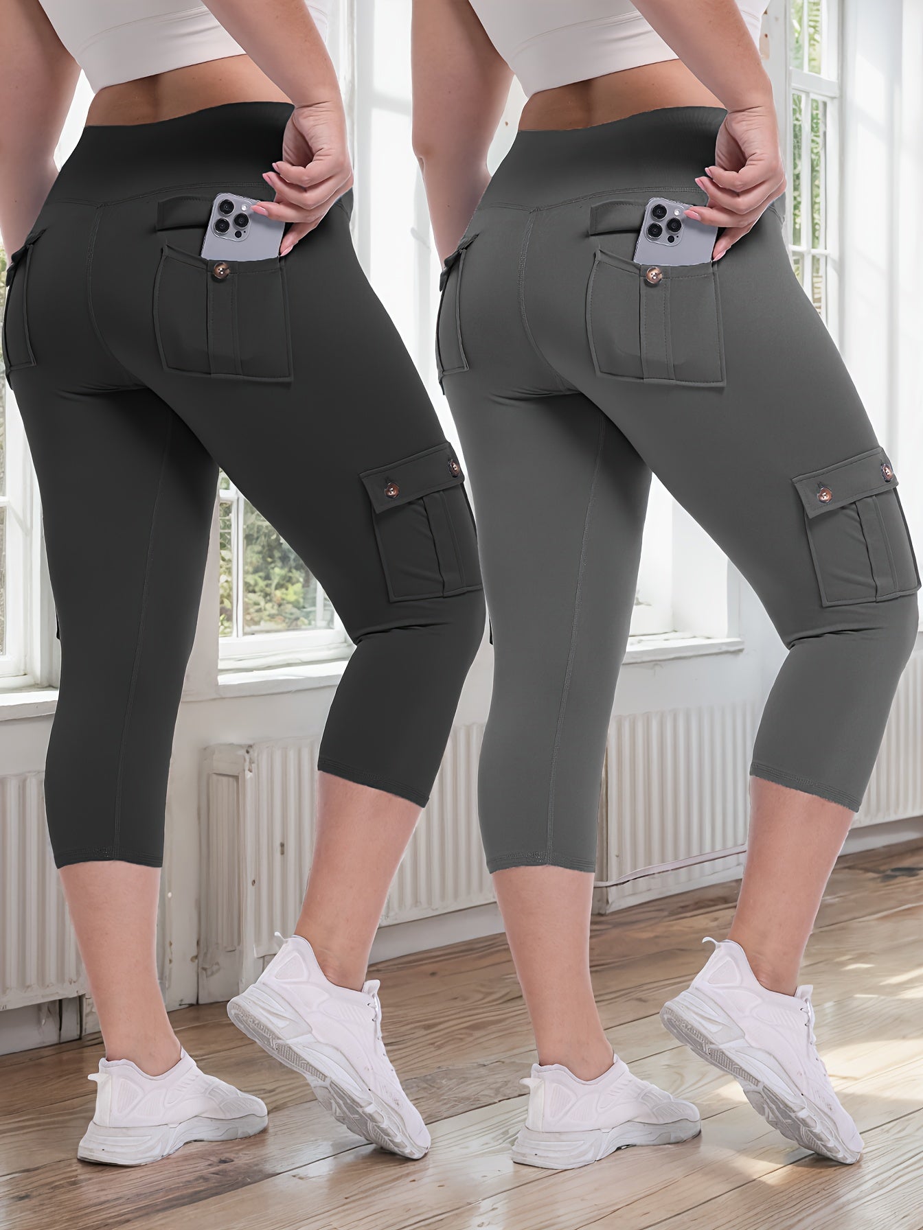 2pcs-Black & Pink High-Waist Leggings - product view 31