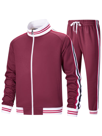 Men Track Suits Sets Long Sleeve Full-zip Sweatsuit Active Jackets And Pants 2pcs Outfits