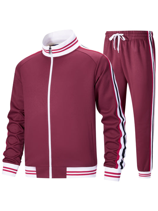 Men Track Suits Sets Long Sleeve Full-zip Sweatsuit Active Jackets And Pants 2pcs Outfits
