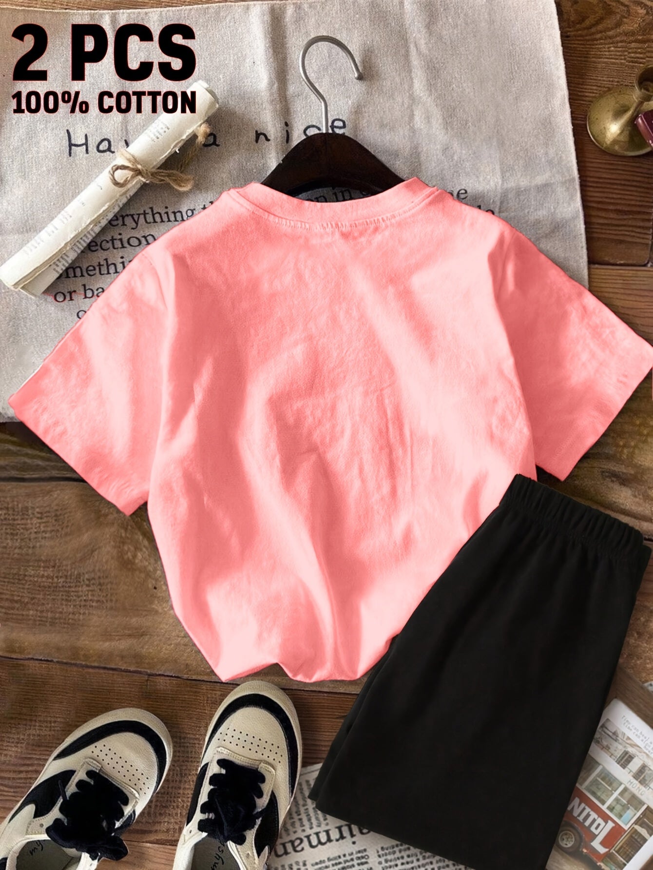2pcss New Summer Girl When You Can'T Find The Sunshine, Be The Sunshine Short-Sleeved 100% T-Shirt And Shorts 2pcs Set Perfect for Outdoor Activities
