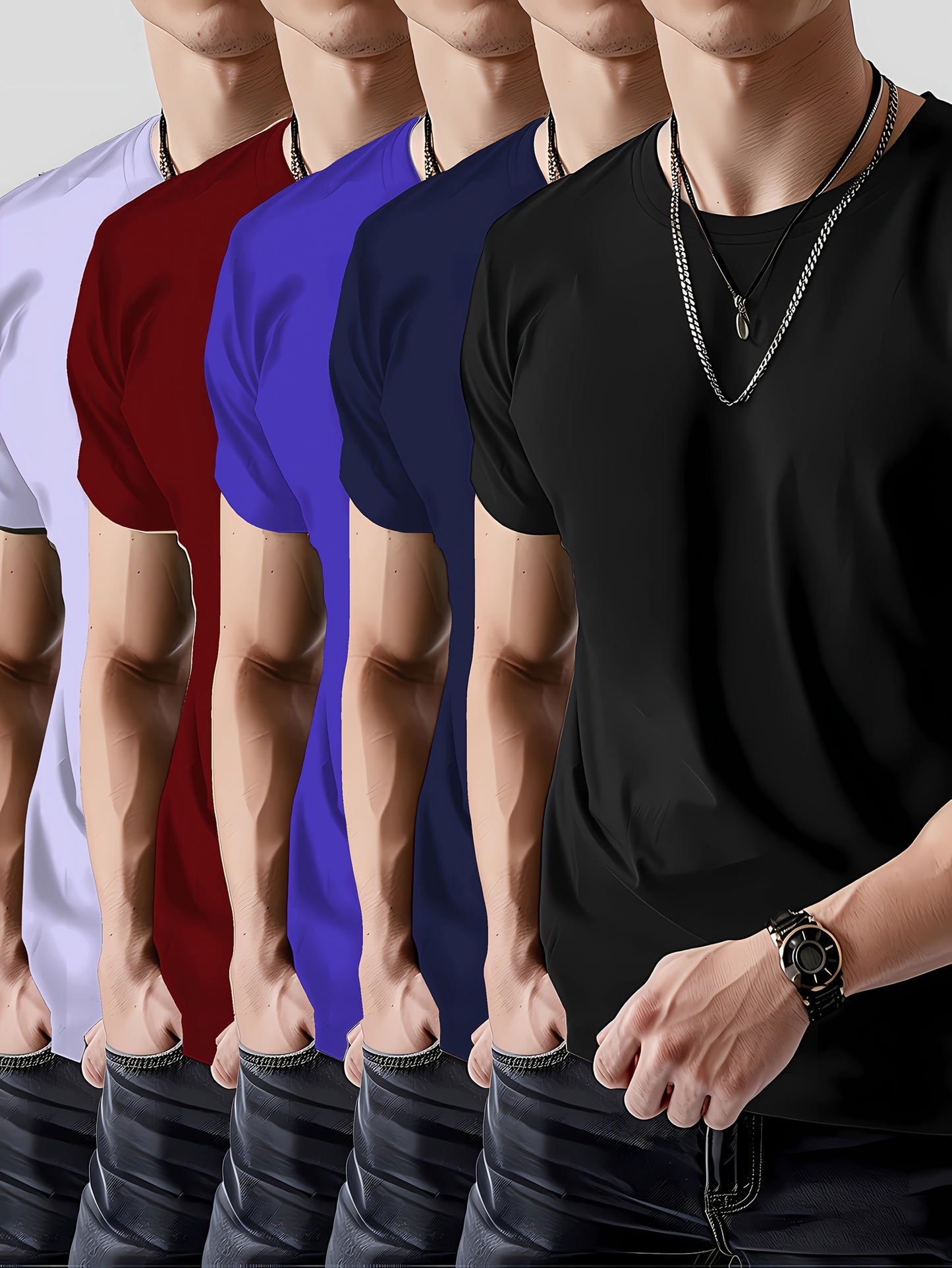 Five-Piece Collection, Made of 100%, Featuring Short-Sleeved T-Shirts in a Classic Solid Color, Suitable for Both Men And Women