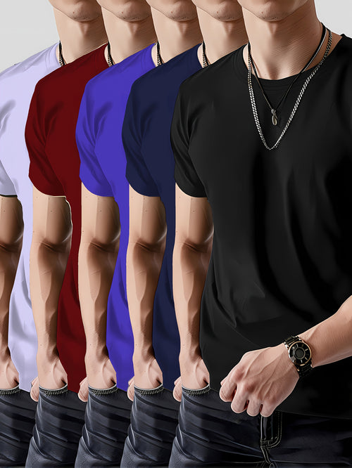 Five-Piece Collection, Made of 100%, Featuring Short-Sleeved T-Shirts in a Classic Solid Color, Suitable for Both Men And Women
