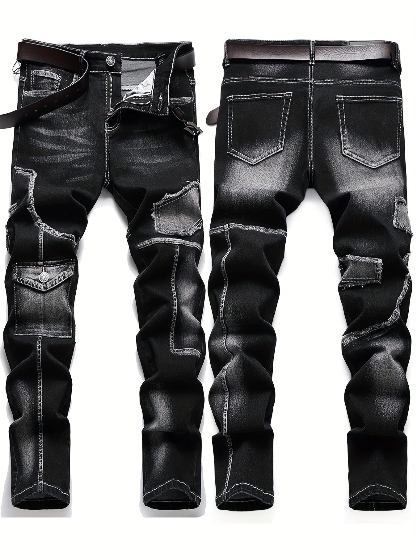 Mid-high Waist Fringed Jeans, Street Style, Solid Color, Suitable For All Seasons.
