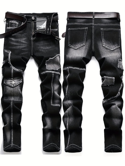 Mid-high Waist Fringed Jeans, Street Style, Solid Color, Suitable For All Seasons.