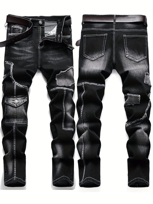 Mid-high Waist Fringed Jeans, Street Style, Solid Color, Suitable For All Seasons.