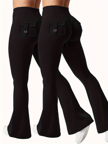 Two Piece Set Combination New Women's Casual Trumpet Yoga Pants Training Trumpet Pants High Waisted Work Clothes Belt Pocket Sportswear