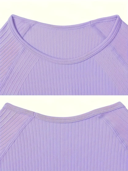 Women's 2pcs Workout Set - Yoga Top & Leggings, Crew Neck, Medium Stretch, Solid Color, All-Season Activewear, Workout