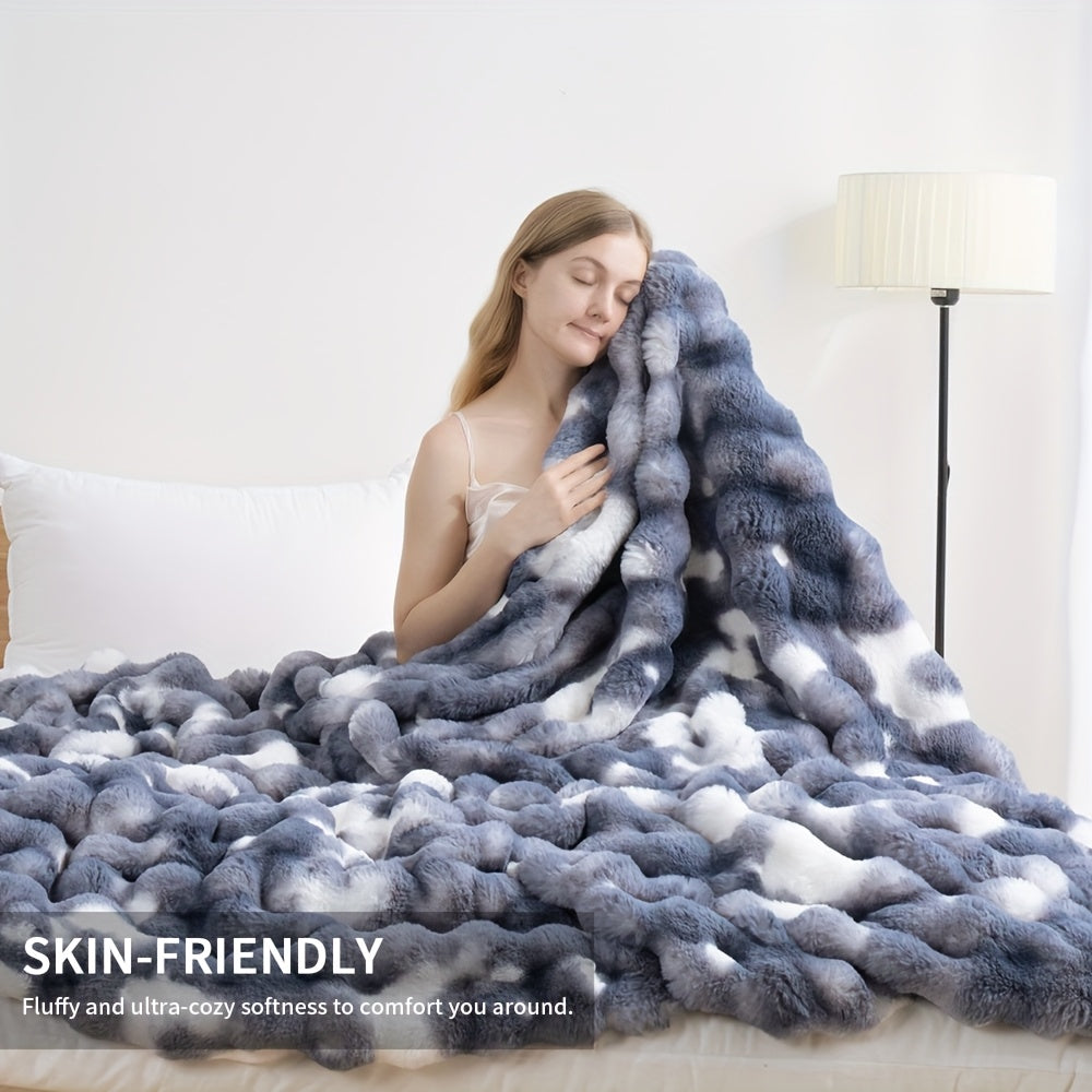 3D Faux Rabbit Fur Fleece Blanket - Double-Sided All-Season Throw