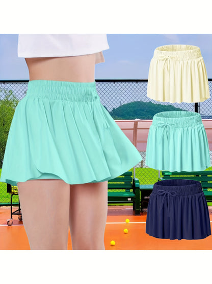 EXARUS 3-Pack Girls Flowy Shorts 2-In-1 Preppy Butterfly Skirt with Spandex Lining for Cheerleading Sports Fitness Teen Trendy Skirt Pants