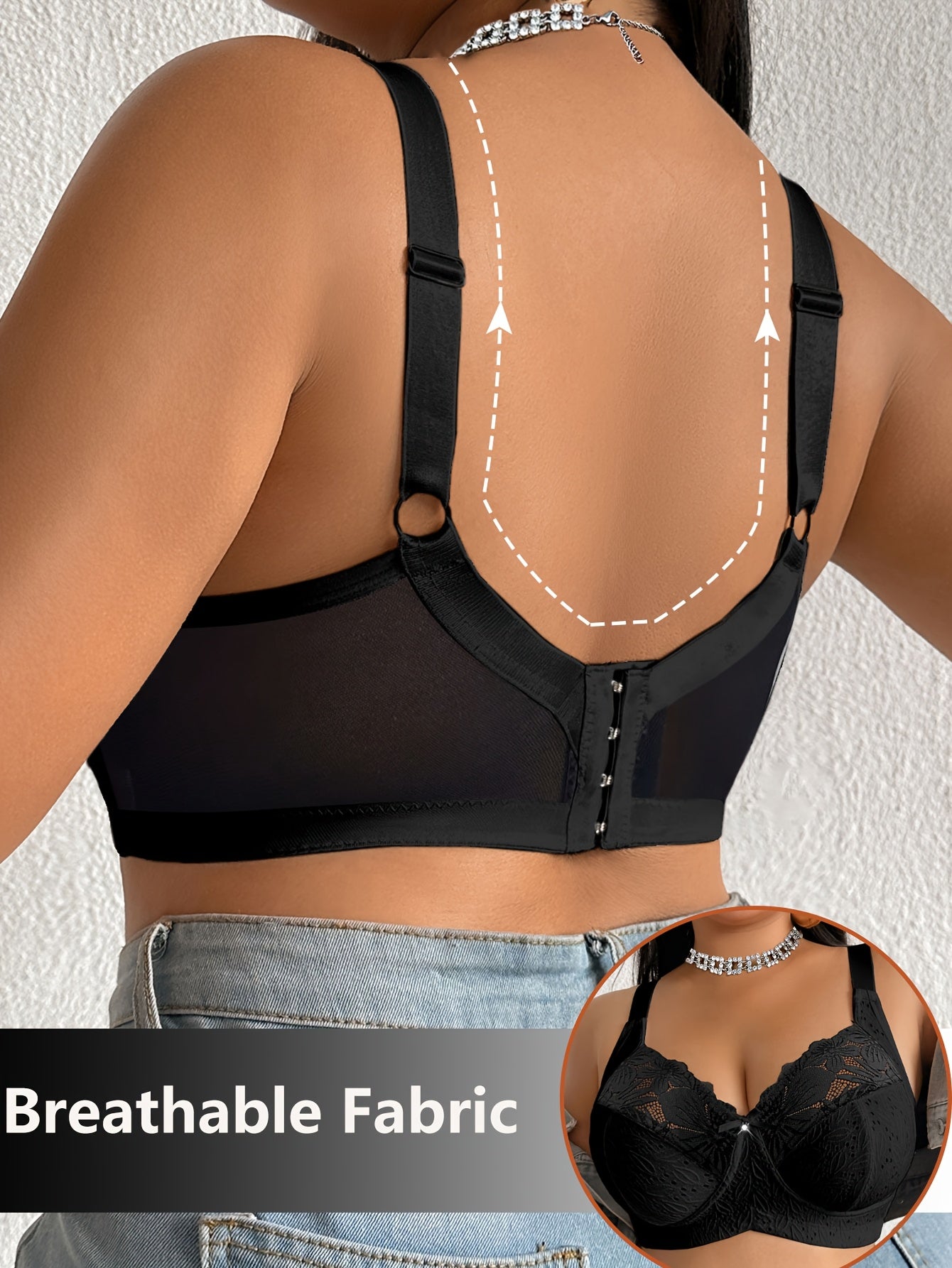 [Plus-Size Comfortable Bra] Lace-Spliced Plus-Size Women's Bra, No Underwire, Casual And Comfortable, with a Beautiful Back Design, Thin And Suitable for