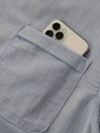 Men's Solid Plus Size Long Sleeve Casual Shirt - Stretch