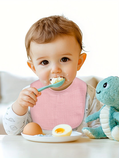 10pcs Four-Layer Absorbent Muslin Baby Bibs with Adjustable Snap Buttons for Boys And Girls for Feeding Drool And Eating Bibs, Perfect for Outdoor