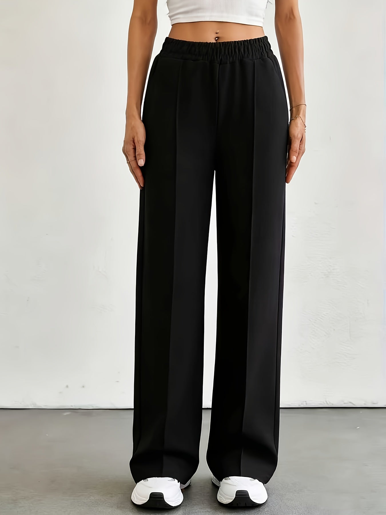 4pcs Women's Straight-leg Casual Pants - Elastic Waistband, with Pockets, Comfortable All Year Round, Machine Washable, Smooth Texture, Simple Design - Red, Black, White, Gray Casual Home Pants, Jogging Pants, Casual Wear, Halloween, Teacher's Day