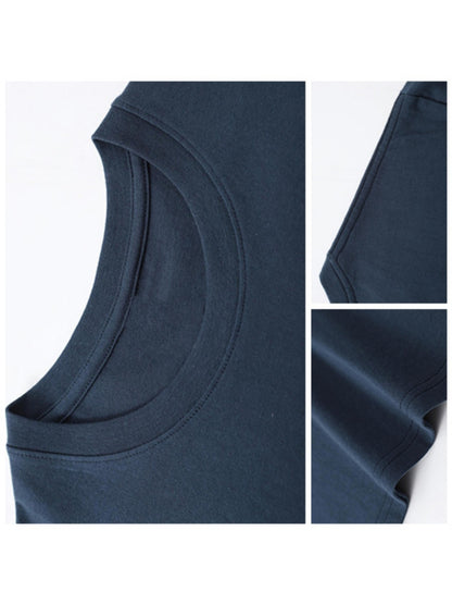 Men's Plus Size Navy Blue T-Shirt - Short Sleeve Breathable Summer Shirt with Slogan & Graphic Print, Round Neck Casual Versatile Blouse Style Suitable for Casual Attire, Machine Washable, Fashionable Wardrobe Essential, PLUS SIZE