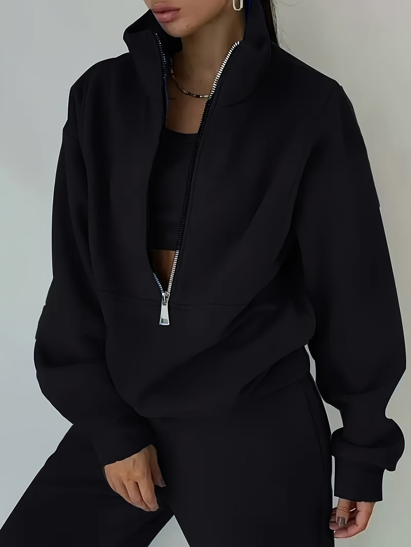 Women's Black Knit Zip-Up Pants - product view 4