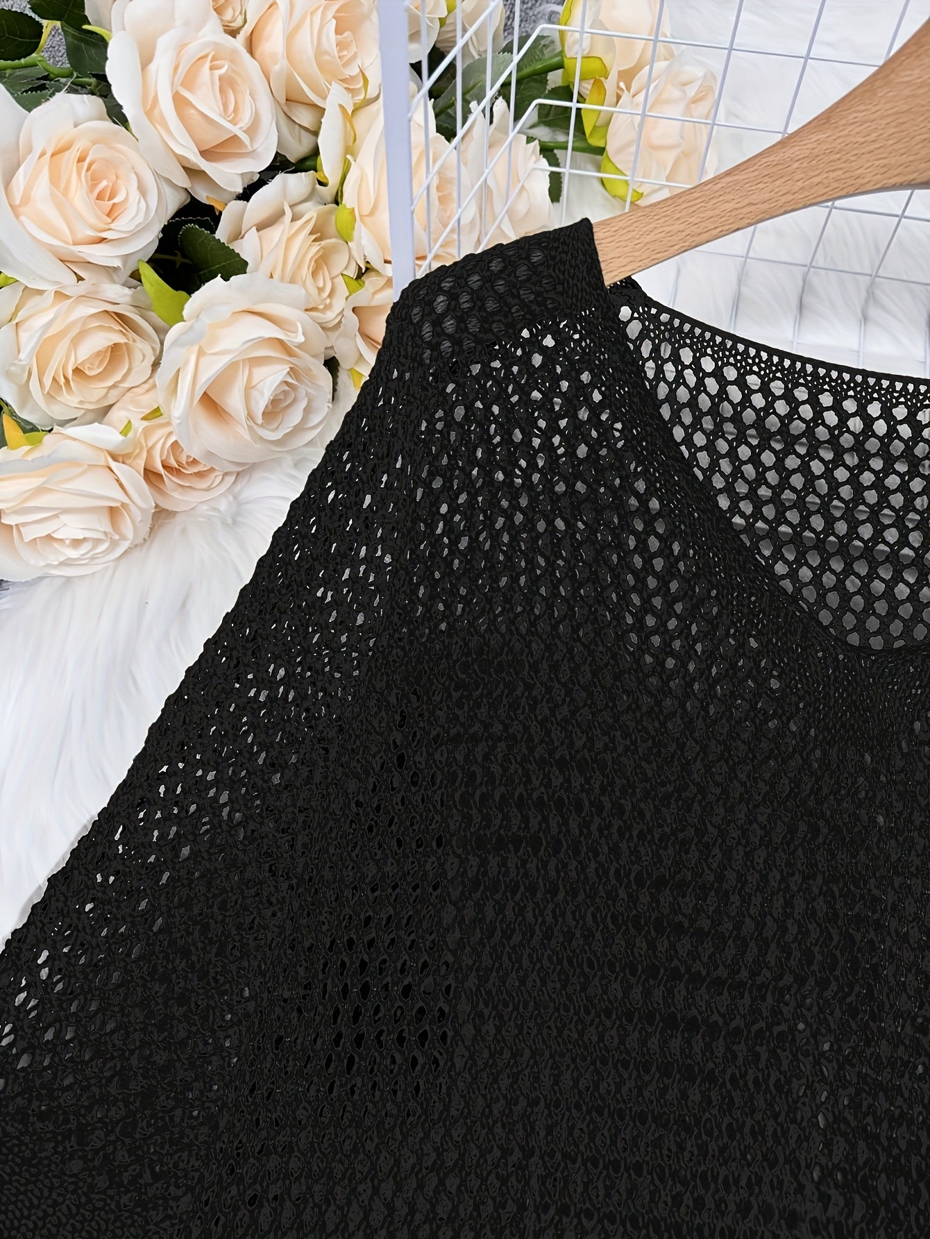 Plus Size - Plus Size - A Fashionable, Relaxed-Fit Shirt in a Single Color, Designed with a V-Neck And Cut-Out Details, Equipped with Short Sleeves And Enhanced