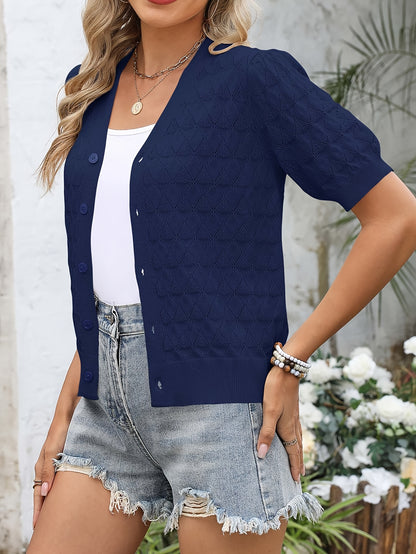Lightweight Crocheted Short Cardigan for Women Featuring Puff Sleeves; a Breathable, Comfy, And Versatile Top Ideal for Spring And Summer