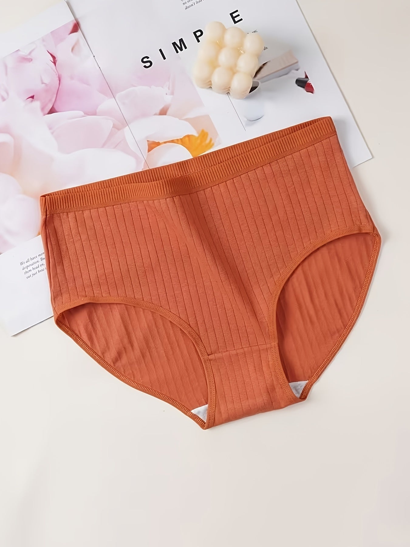 6pcs, Women'S Ribbed Underwear, Soft And Breathable Mid Waist Triangle Pants, Multiple Colors, High Waist Solid Color Simple Women'S Underwear, Breathable And Elastic Close Fitting Women'S Underwear