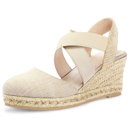 A Pair of Women's Sandals with Wedge Heels, Closed Toes, Hand-stitched Details, Invisible Height-increasing Design, Lightweight, Stylish, Comfortable, Soft, Sweet, and Elegant -perfect for Weddings, Casual Attire, and Parties., Women Shoes