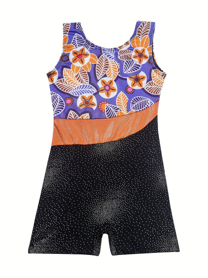 Girls Sleeveless Compression Gymnastics Suit, One-piece Bodysuit for Exercise Training, Perfect for Outdoor