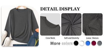 Plus Size, Plus Size Women's Casual Long Sleeve Crew Neck T-Shirt - Soft and Stretchy, Loose Fit Solid Color, Machine Washable Autumn and Winter Comfortable Wear, Everyday Fashion, Plus Size Style