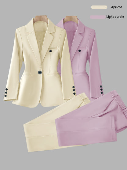 Elegant Women's Suit Set, Fashionable Business Style Solid Color Professional Blazer and Trousers 4pcs Set