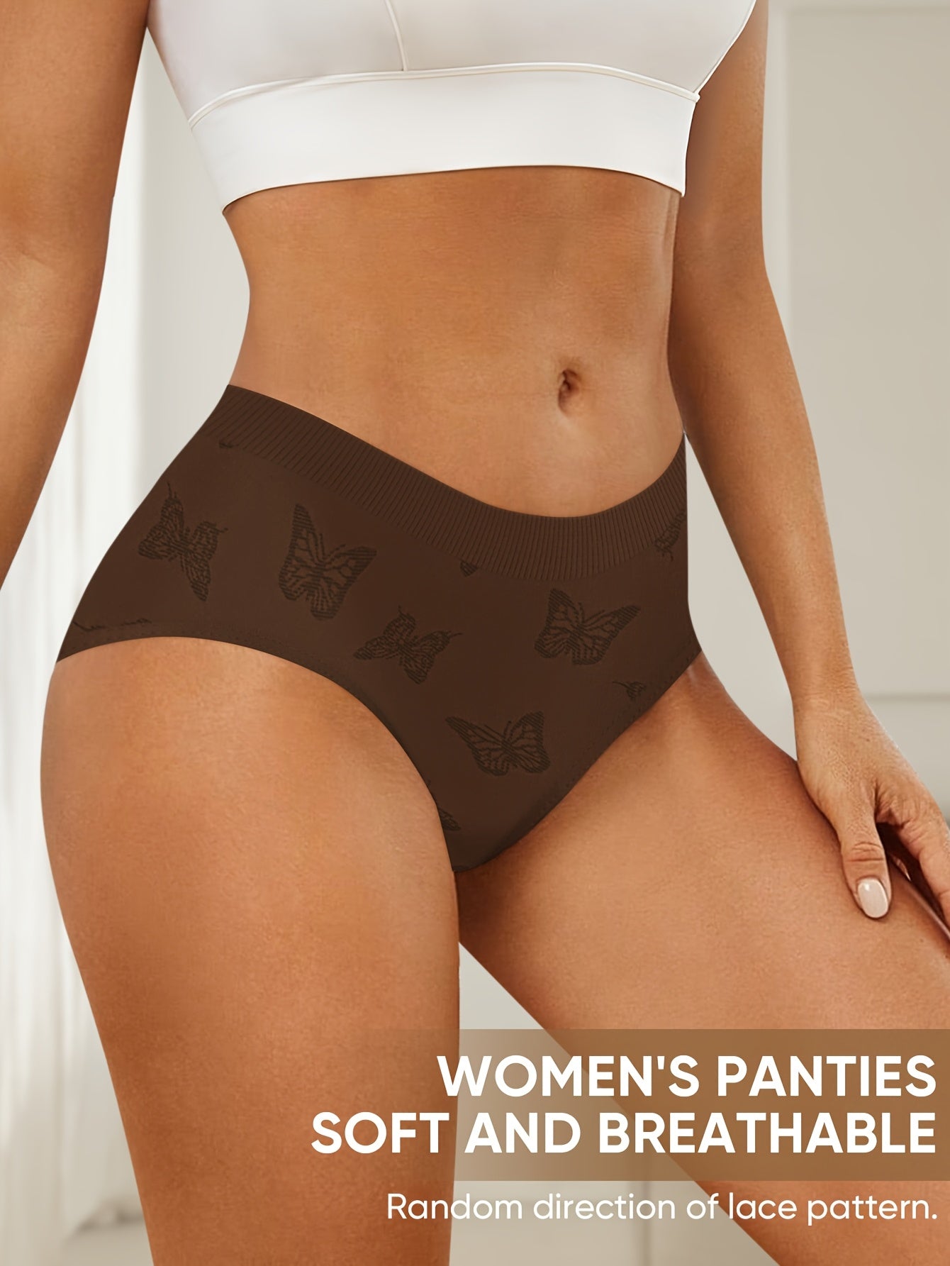 7pcs Women's Low-Waist Briefs, Sexy Panties with Butterfly Print, Elastic Hip-Hugging Design, Soft & Comfortable Everyday Underwear for Various Occasions
