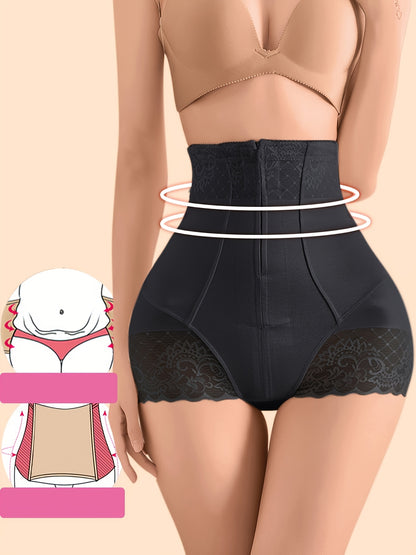Contrast Lace High Waist Tummy Control Compression Shaping Panties, Shaping Belted Waist Double-layer Jacquard Belly Strong Hold Body Shaper, Postpartum Support, Women'S Underwear & Shapewear