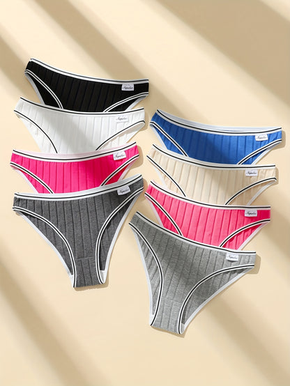 8pcs/Pack Women Thread Briefs Simple Soild Color Elastic Soild Color Breathable Ladies Panty