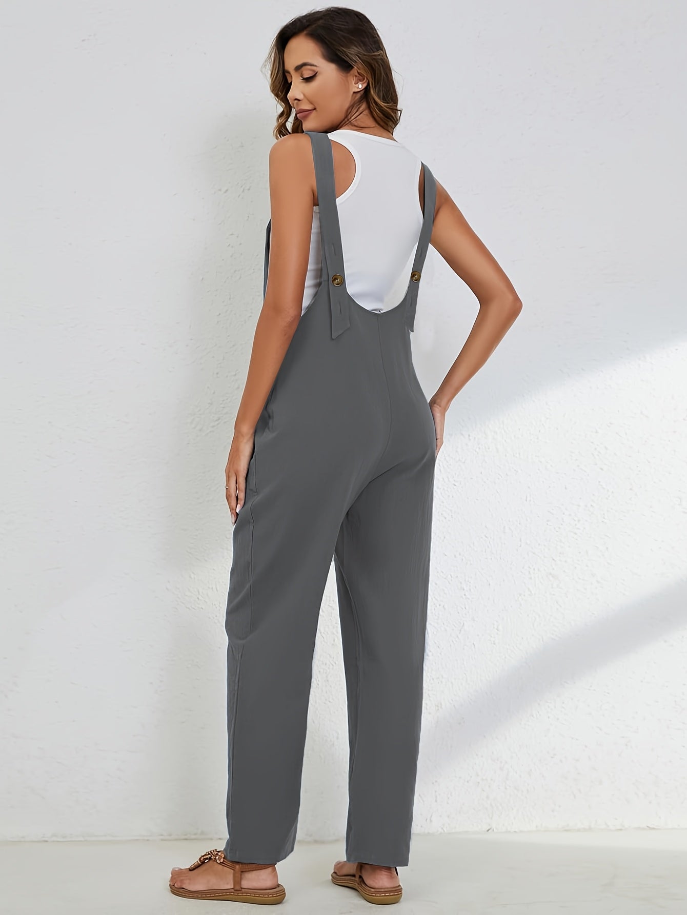Women'S Overalls Linen Jumpsuits Loose Casual Jumpers with Pockets