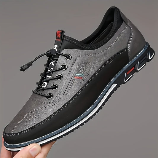 Fashionable Dress Shoes for Plus-Size Men Featuring a Color Block Design - Comfortable Non-Slip Rubber Sole, Breathable Lace-Up Style, Ideal Business Footwear for Wider Feet