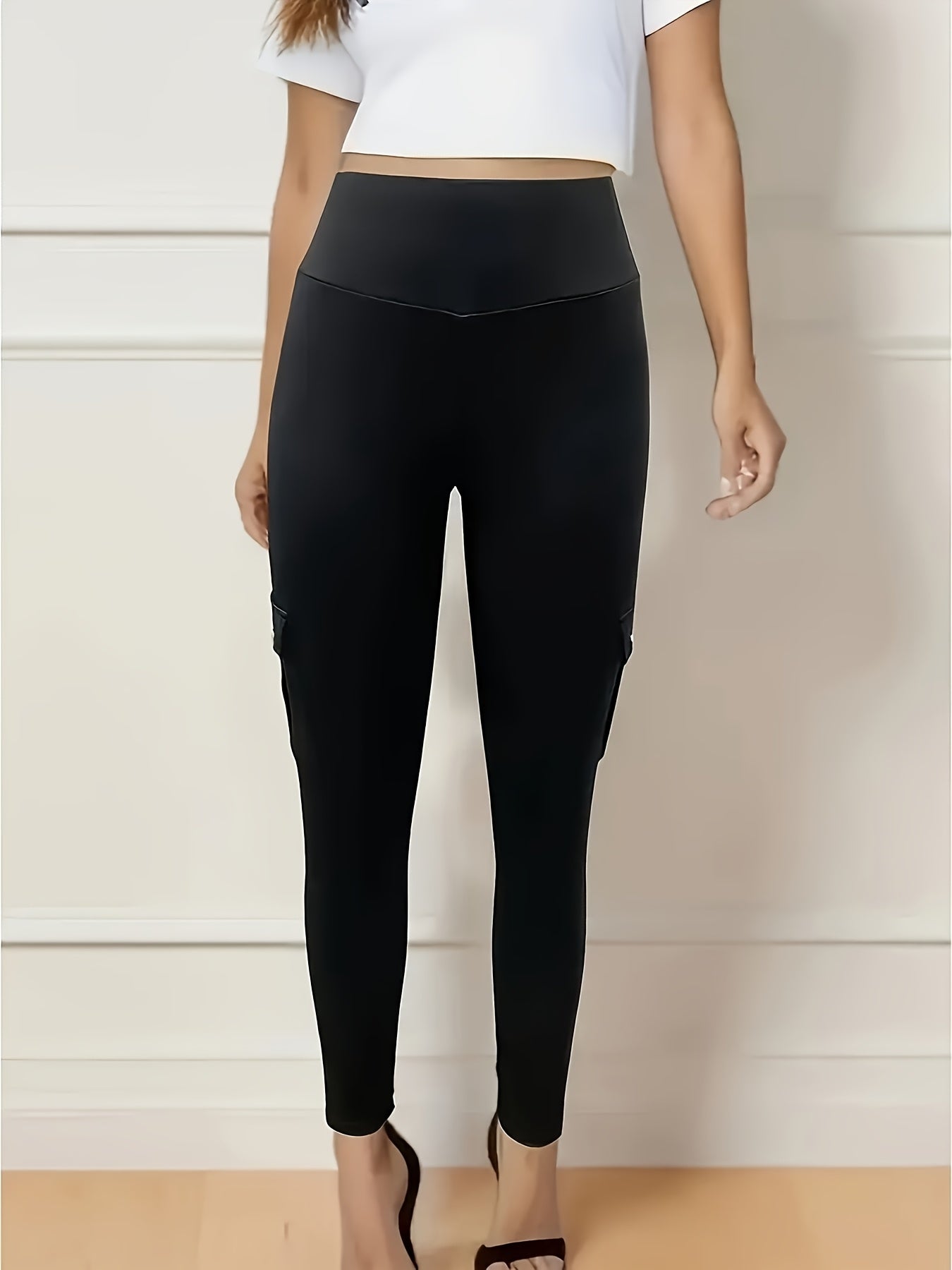 Halloween Costume, 3pcs Women's High-Waisted Yoga Leggings with Pockets - Stretchy Running and Athletic Tights, Button Design, Solid Colors Black, Maroon, Gray, Practical Flap Pockets, Comfortable Fabric Christmas Women's Autumn Wear