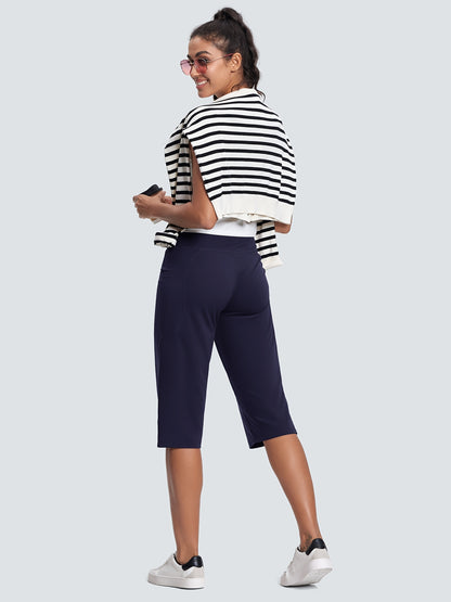 18-Inch Capri Trousers for Women Featuring a High Waist, Pockets, Tummy Control, And a Loose Straight Leg Design Suitable for Workouts And