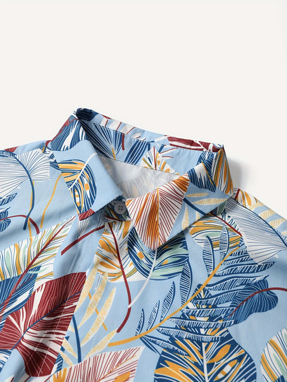 Set of 2pcs: Men'S Summer Short-Sleeve Button-Up Shirt And Shorts.