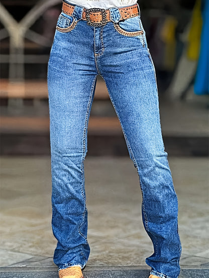 HME Women'S Classic Elegant Stretch Jeans in Solid Color with Washed End (Belt Not Included)