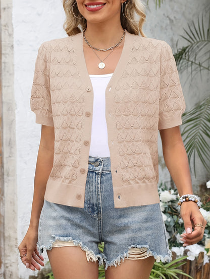 Lightweight Crocheted Short Cardigan for Women Featuring Puff Sleeves; a Breathable, Comfy, And Versatile Top Ideal for Spring And Summer
