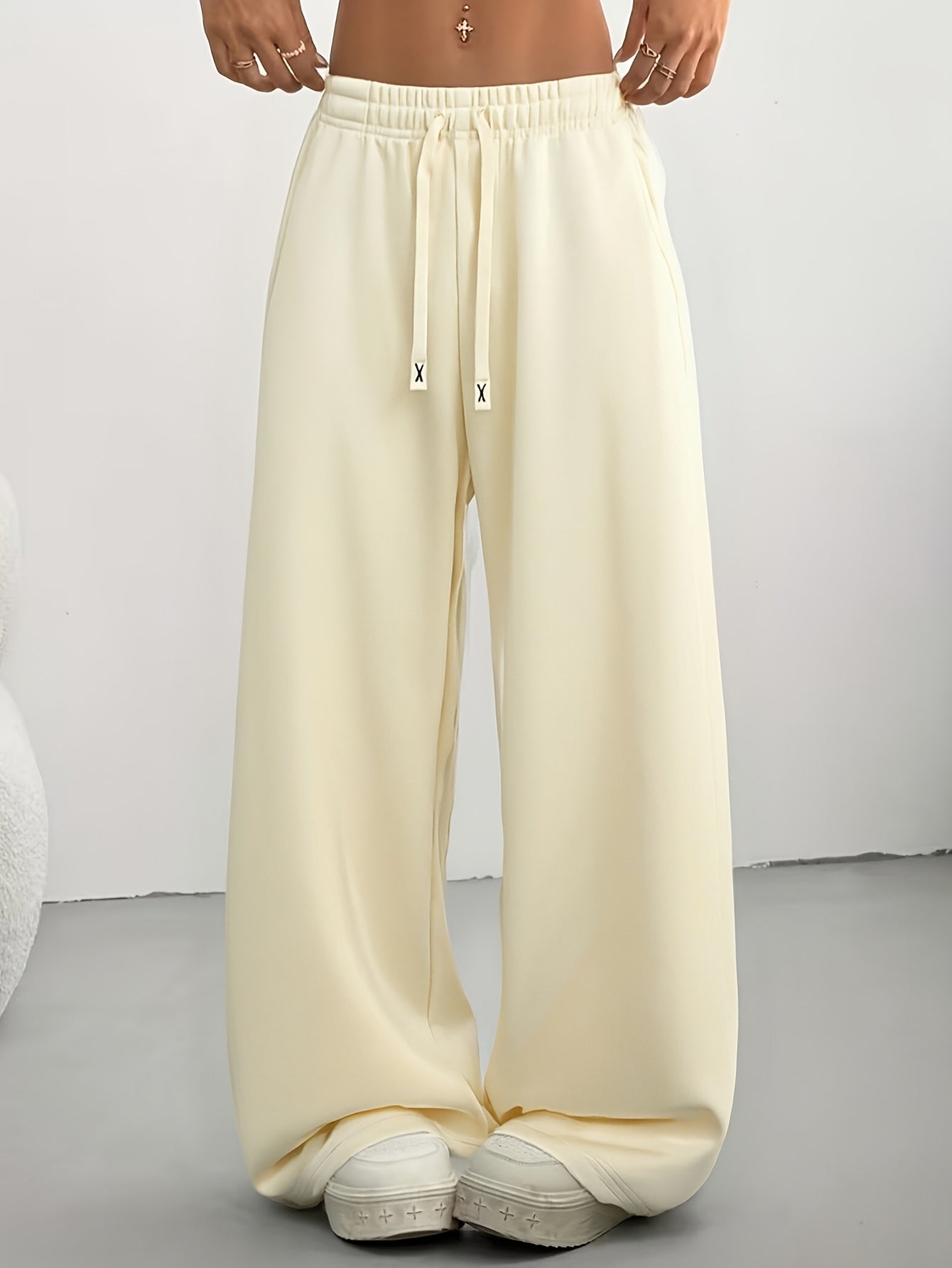 3pcs Spring And Summer Trendy Versatile Long Pants [Soft Joggers] Sizes Run Large, It Is Recommended to Choose One Size Smaller. Women'S Soft Joggers - Loose Fit, Elastic Waistband with Drawstring, Double Side Pockets - Machine Washable