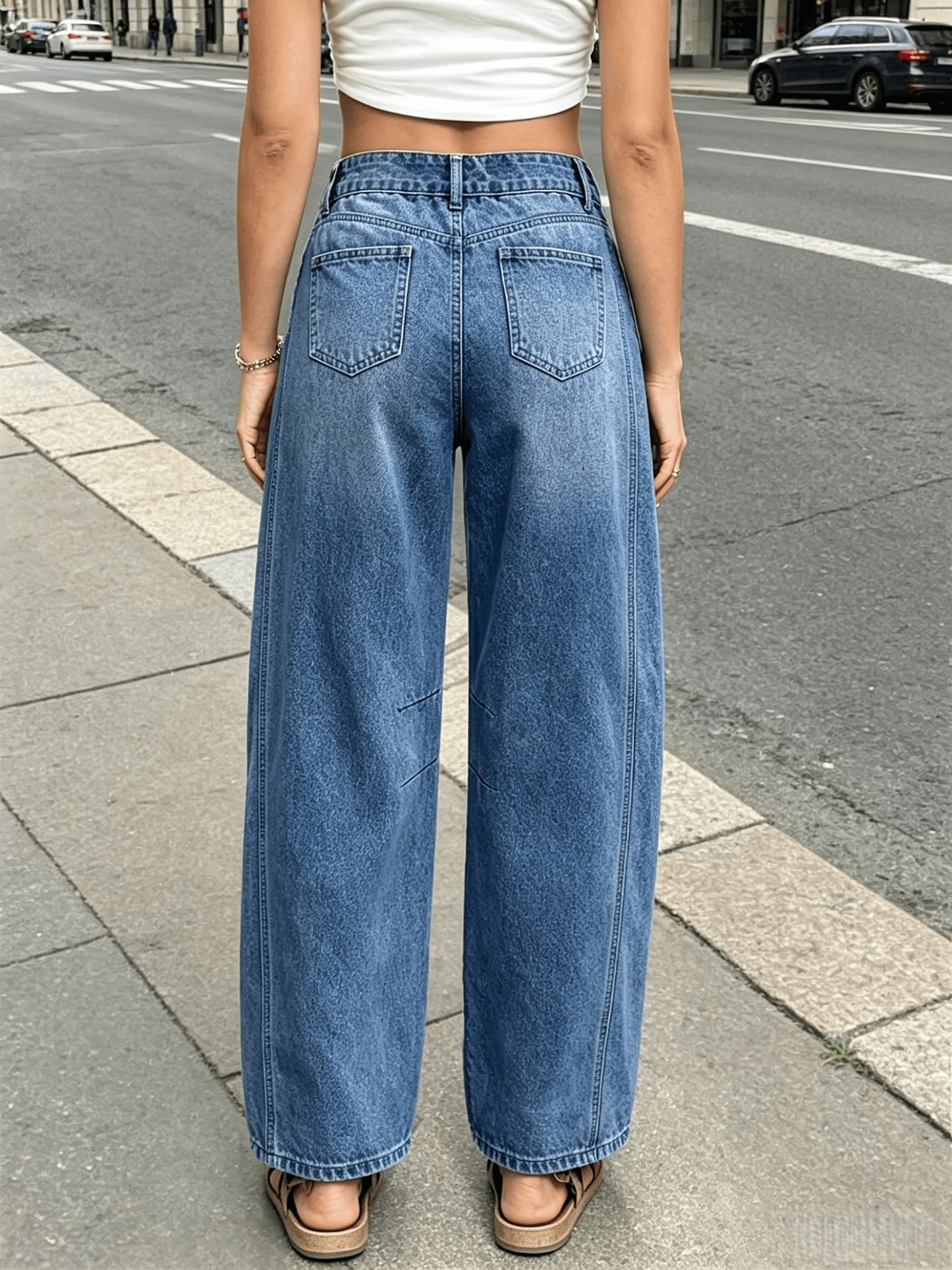 [Loose Women's Jeans] 25AW Women's Back Elastic Waist Loose Straight-Leg Washed Jeans, Loose Sword Wide-Leg Jeans, Loose Drape Dad Pants, Loose Curved Women's Loose Casual Denim Jeans, Mid-Rise Elastic Waist Non-Stretch Fabric Harem Fit Jeans, Women's Non