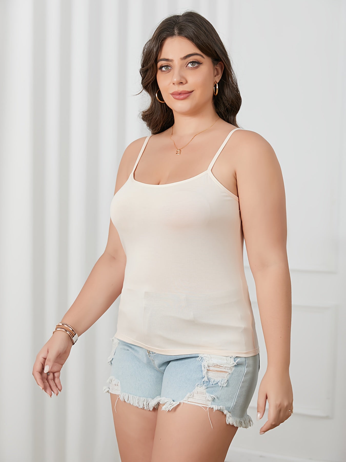 Plus Size, 3pcs Set Plus-Size Women's Camisole Tops with Built-In Bra - Sleeveless Round Neck All-in-One Comfy Loungewear & Day-to-Night Outfits, Adjustable Waist Tie, No Additional Underwear Needed, Beige/Black/White, Hand Washable Casual Wear for Home &