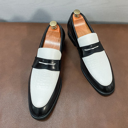 [Trendy Penny Loafers] Men's Large Size Fashionable Two-tone Penny Loafers, Comfortable, Non-slip, Durable Rubber Soles, Thick Soles, Formal Shoes, Trendy Slip-on Business Casual Shoes, Men Shoes