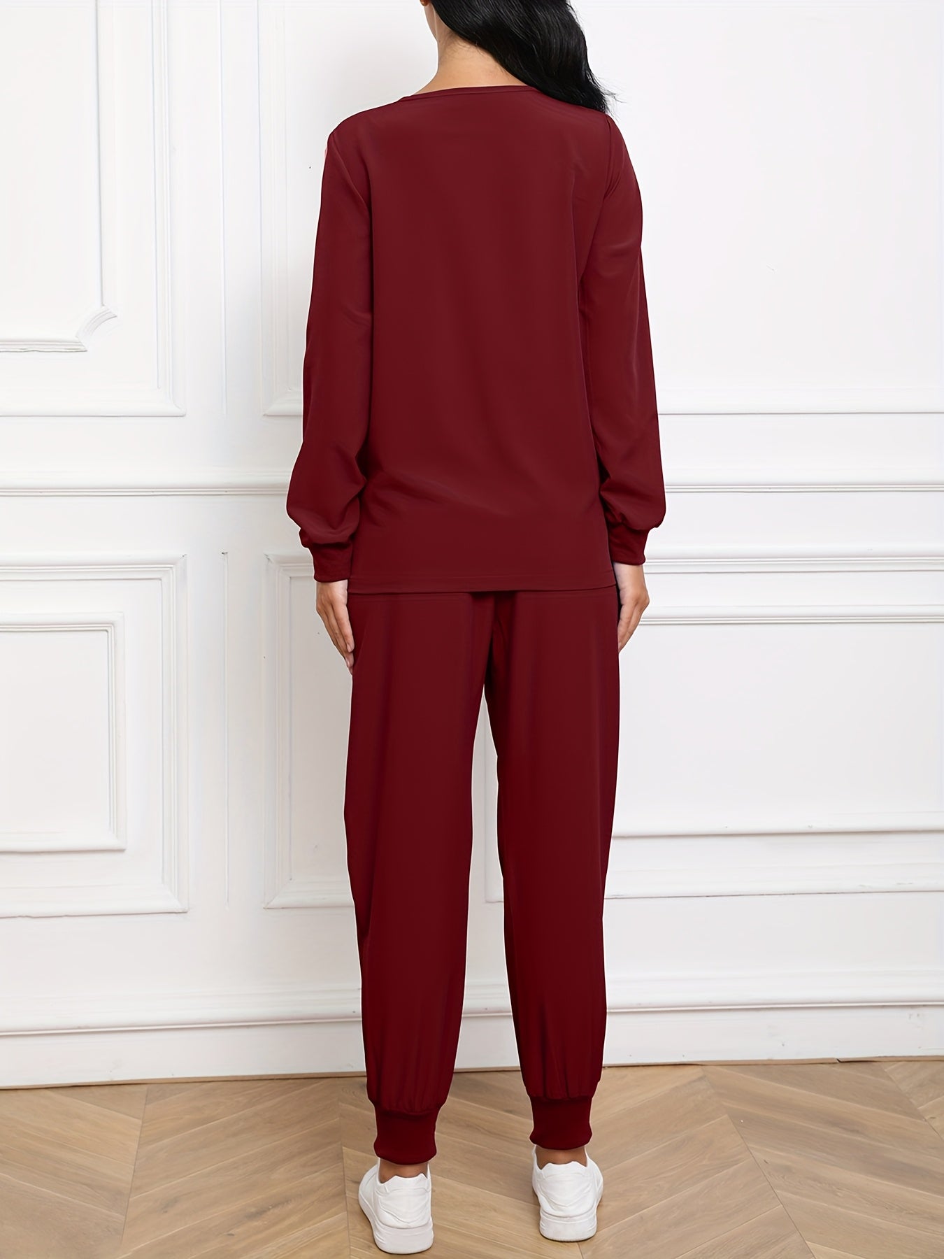 Women'S V-Neck Long Sleeve Elastic Uniform Set with Pockets, Breathable Stretch Top And Waist Cord Pocket Pants Two-Piece Set